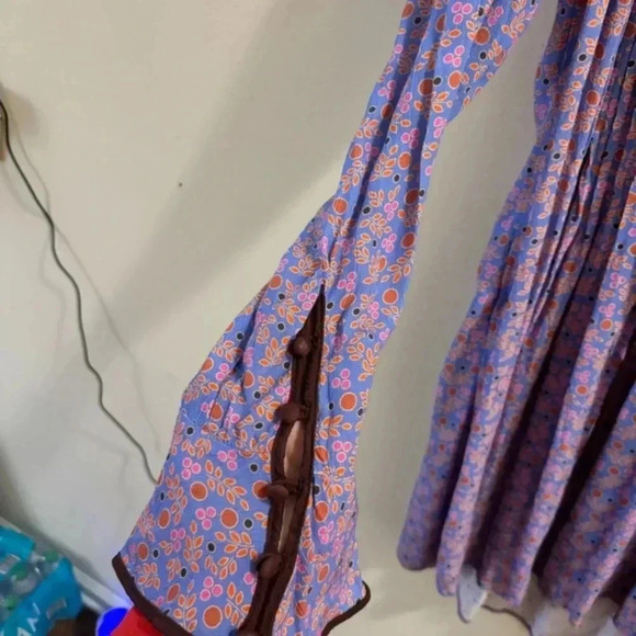 Free People Blossom Baby Mini Dress Floral Printed Ruffle Button Bell sleeve XS - Picture 8 of 9